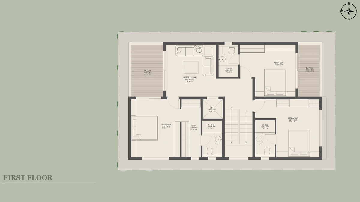 Nambiar Beverly Park 35 × 55 east facing villa first floor plan with three bedrooms