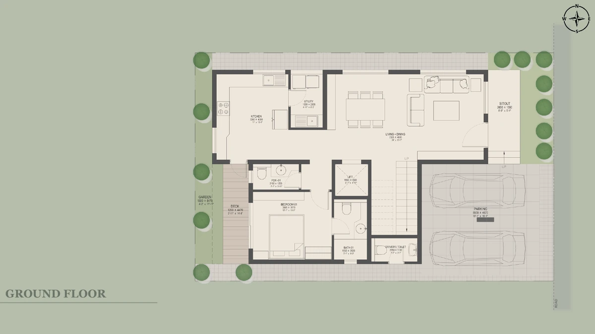 Nambiar Beverly Park 35 × 55 east facing villa ground floor plan