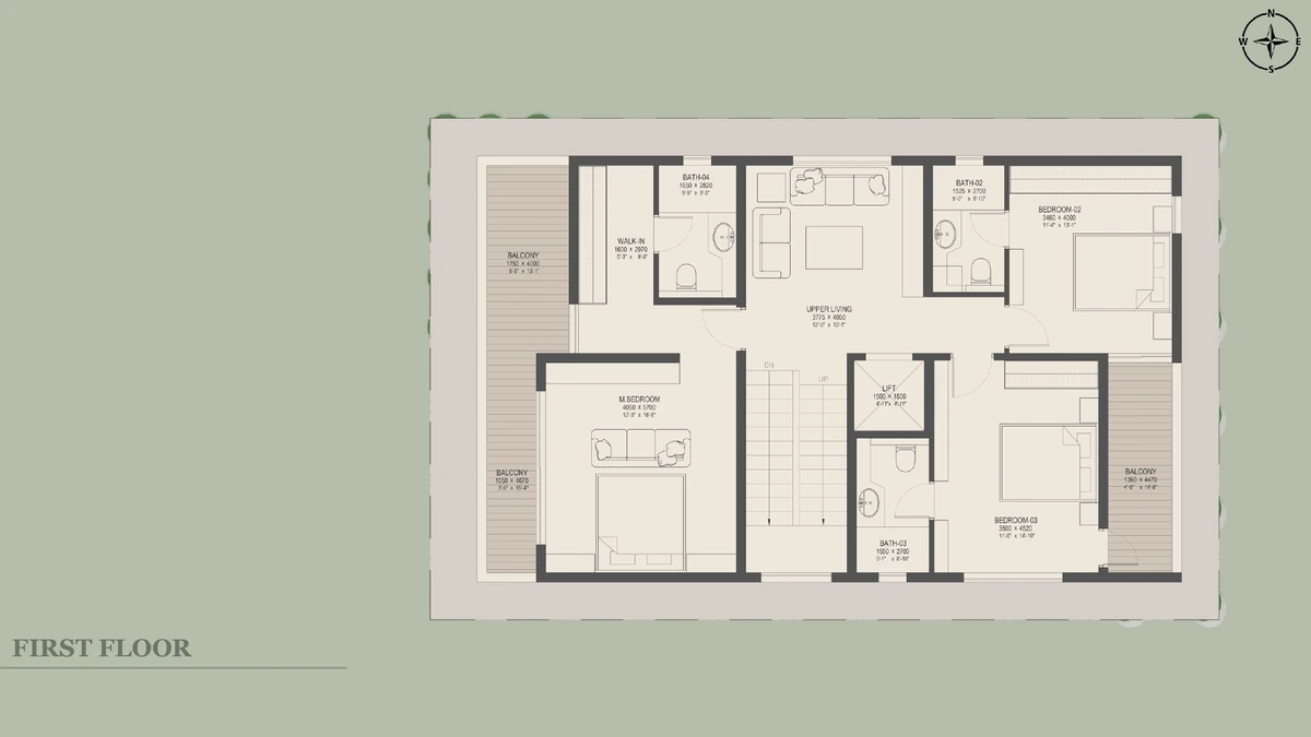 Nambiar Beverly Park 35 × 55 west facing villa first floor plan with three bedrooms