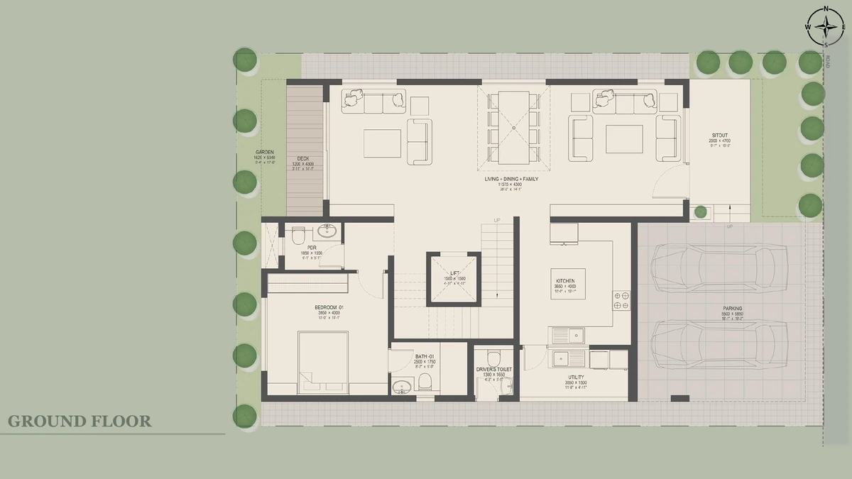 Nambiar Beverly Park 40 × 63 east facing villa ground floor plan
