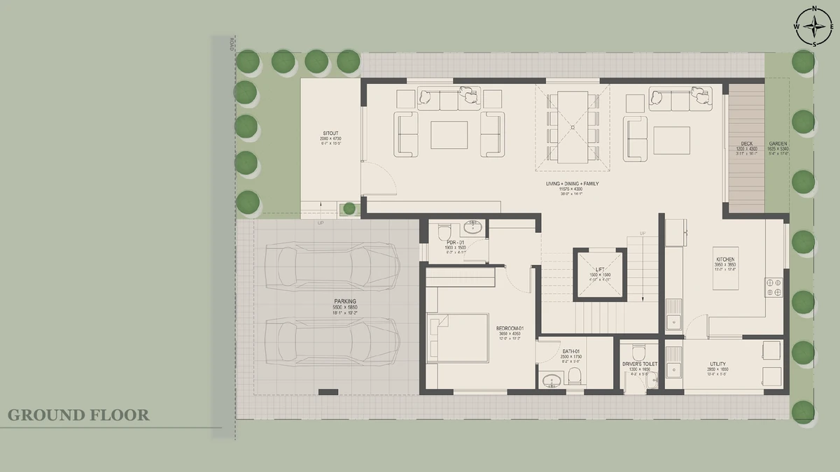 Nambiar Beverly Park 40 × 63 west facing villa ground floor plan